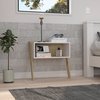 Tuhome Aira Nightstand, Two Legs, One Shelf, Light Oak/White MDB7146